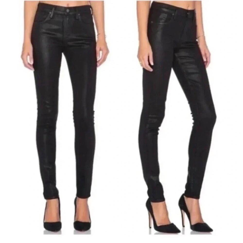 Agolde Roxanne High Rise Skinny Jeans Women's Size 27 Black Leatherette Denim